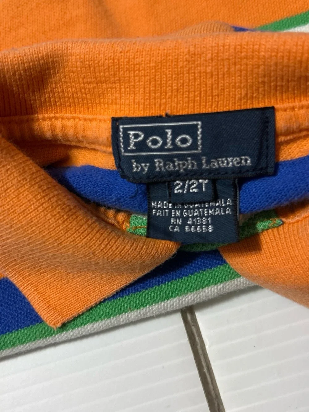 Polo by Ralph Lauren Orange Striped Kids Polo with Blue & Green Accents